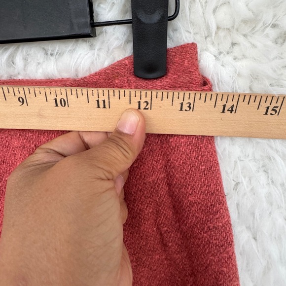 Vintage Red Tweed Wool Skirt Belted Flounce Unlined Midi A Line No Tags XS Retro - Picture 3 of 10